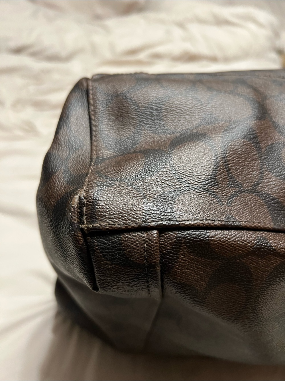 Coach Brown Signature Tote with Black Leather Straps - Picture 9 of 13